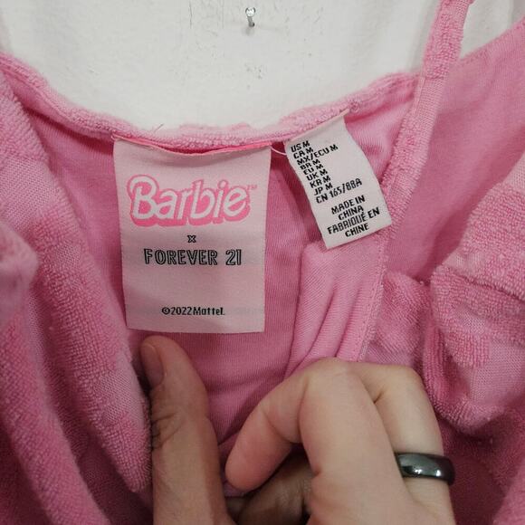 Barbie X Forever 21 Mini Bodycon Dress Bubblegum Pink French Terrycloth Sz M - Picture 6 of 6